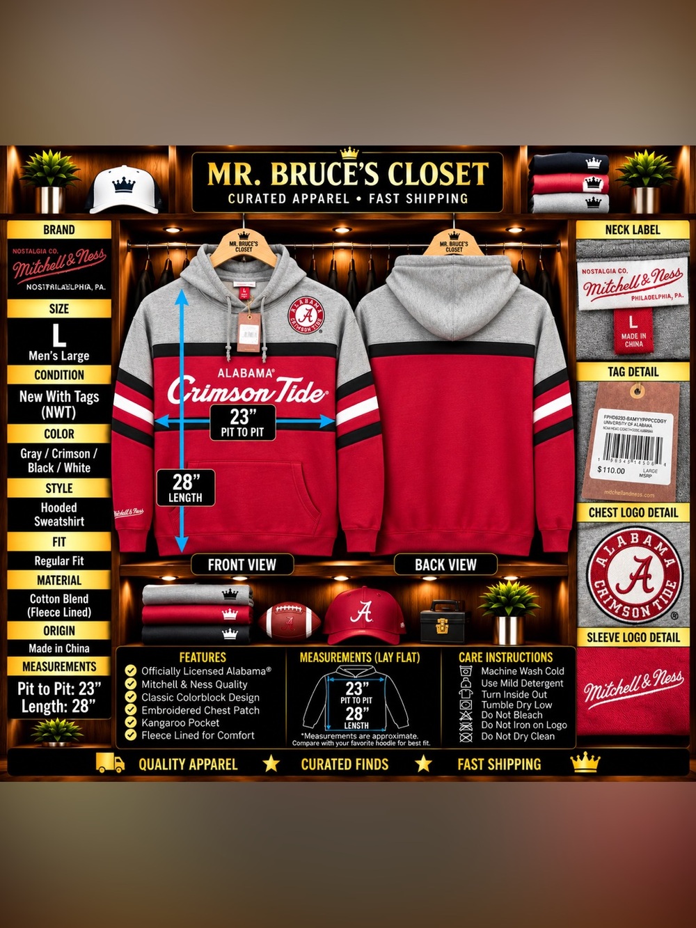 Mitchell & Ness Alabama Crimson Tide Crewneck Sweater - Red, Gray, Black & White